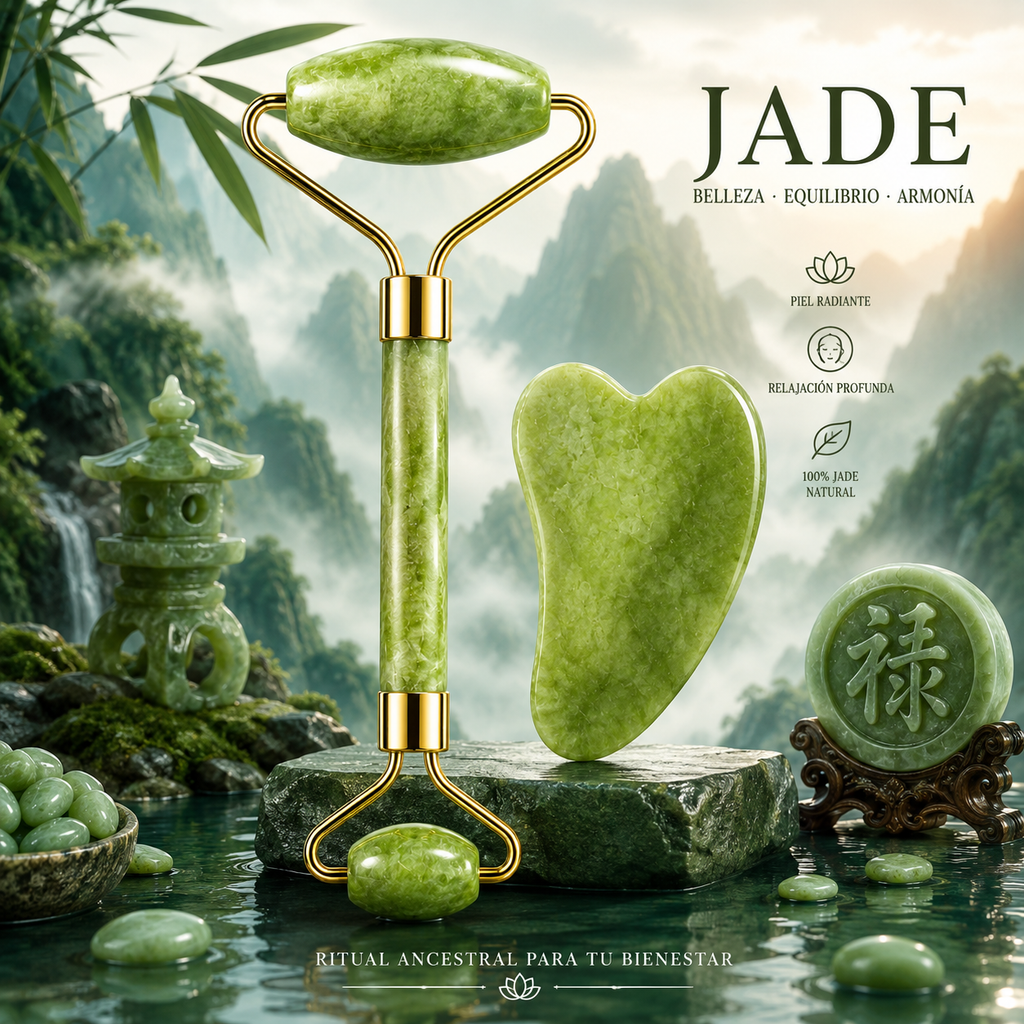 Set De Rodillo De Jade Y Gua Sha
