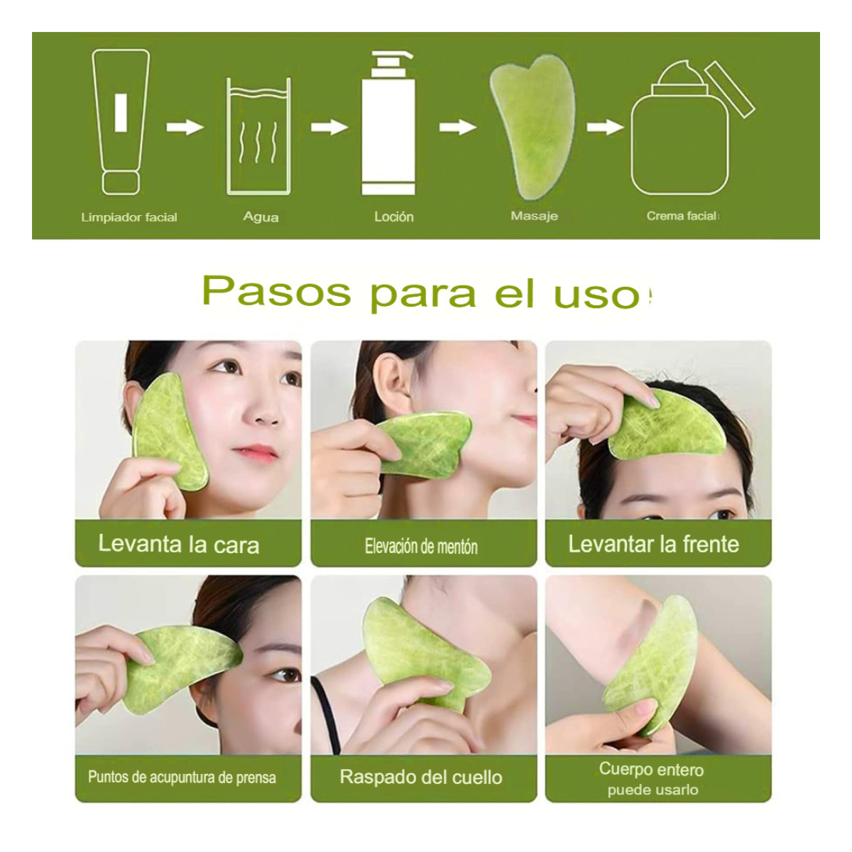 Set De Rodillo De Jade Y Gua Sha