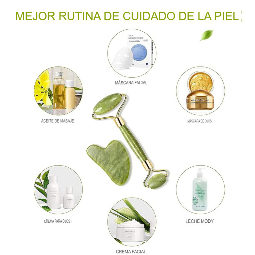 Set De Rodillo De Jade Y Gua Sha